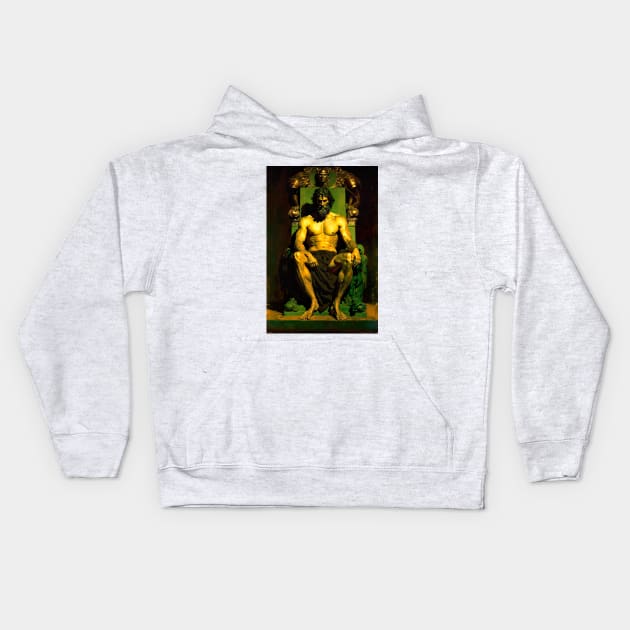 Hephaestus - God of Blacksmiths and Volcanoes Kids Hoodie by YeCurisoityShoppe